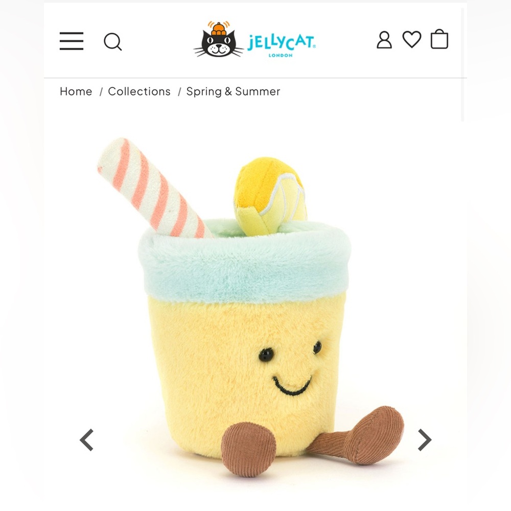 Jellycat Yellow Plush Cup with Striped Straw